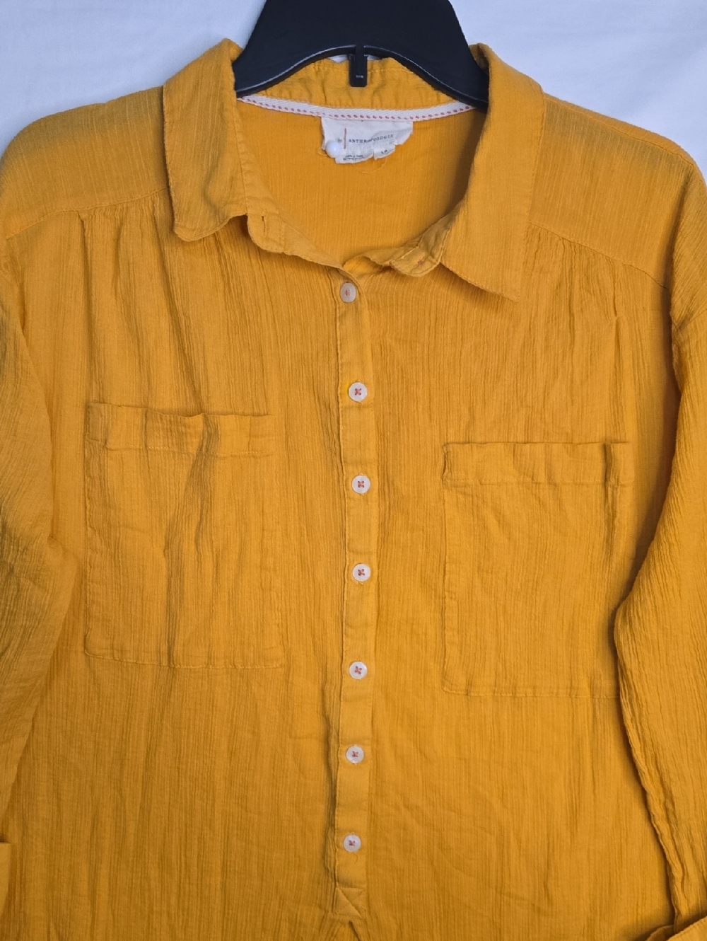 By Anthropologie Duster Tunic Shirt Long Sleeve Mango/Mustard Hi Low Oversized - Picture 7 of 13